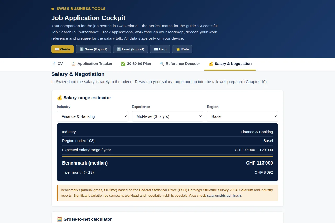 Application cockpit with salary band estimator