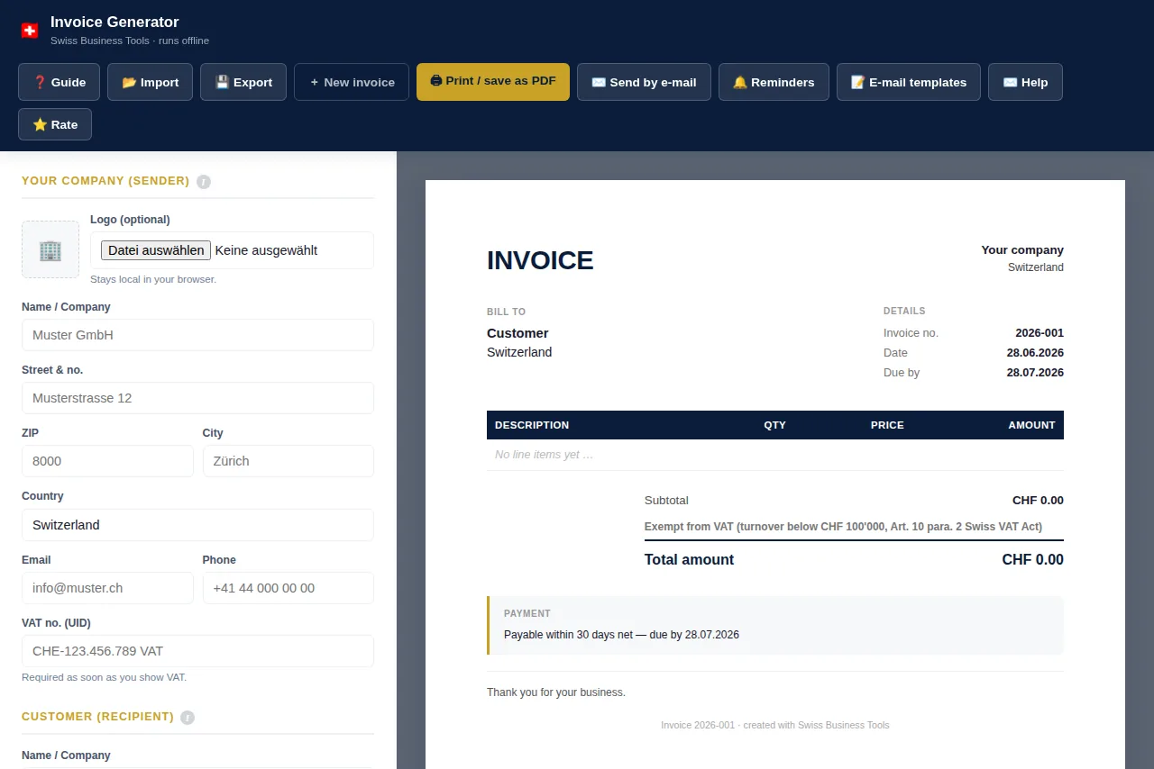 Interactive invoice generator with live preview