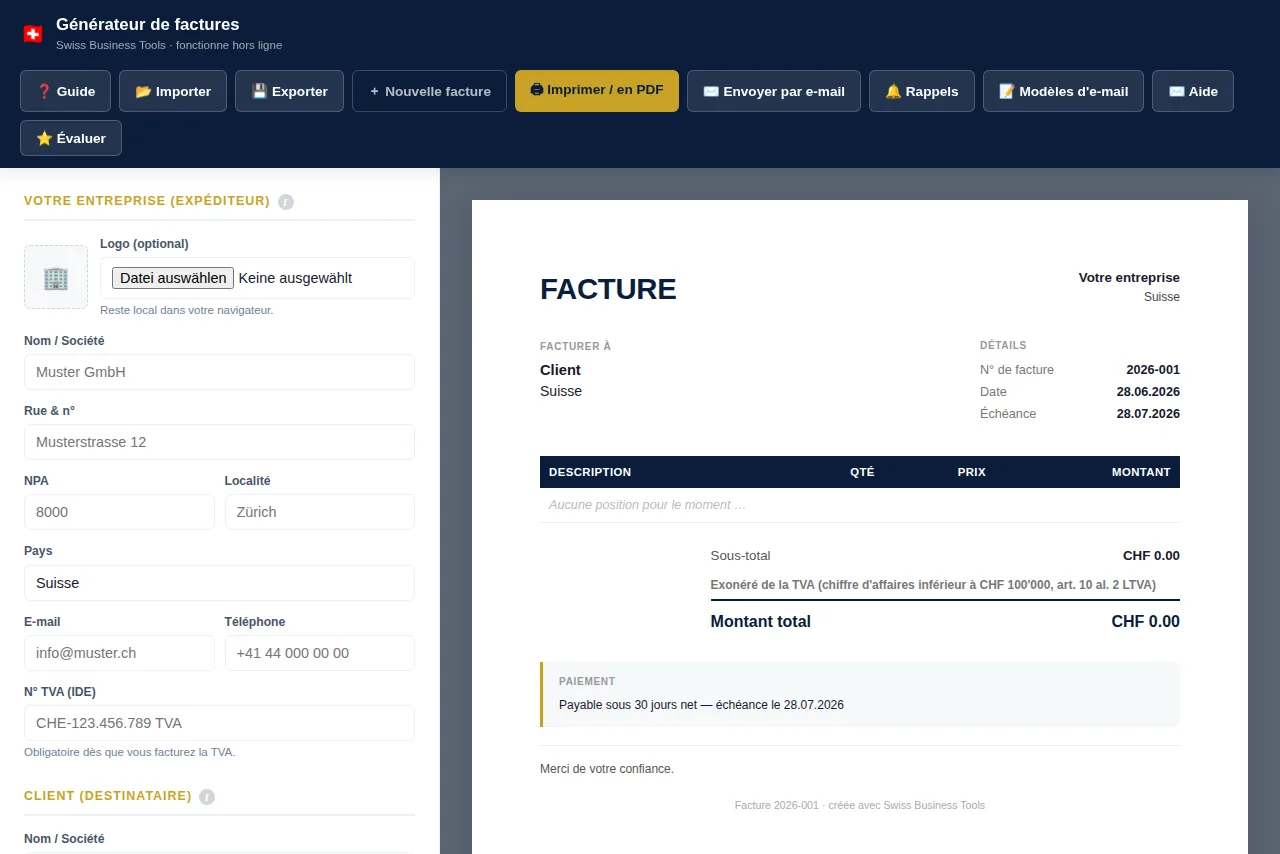 Générateur de factures interactif avec aperçu en direct