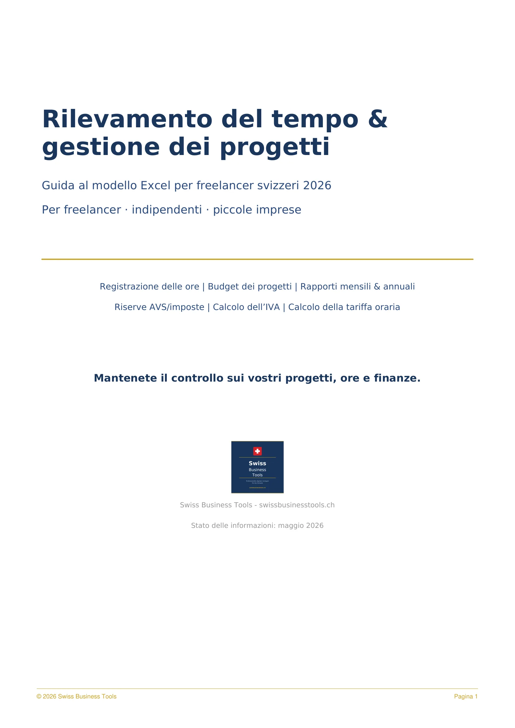 Rilevamento ore Svizzera per freelance - anteprima Excel